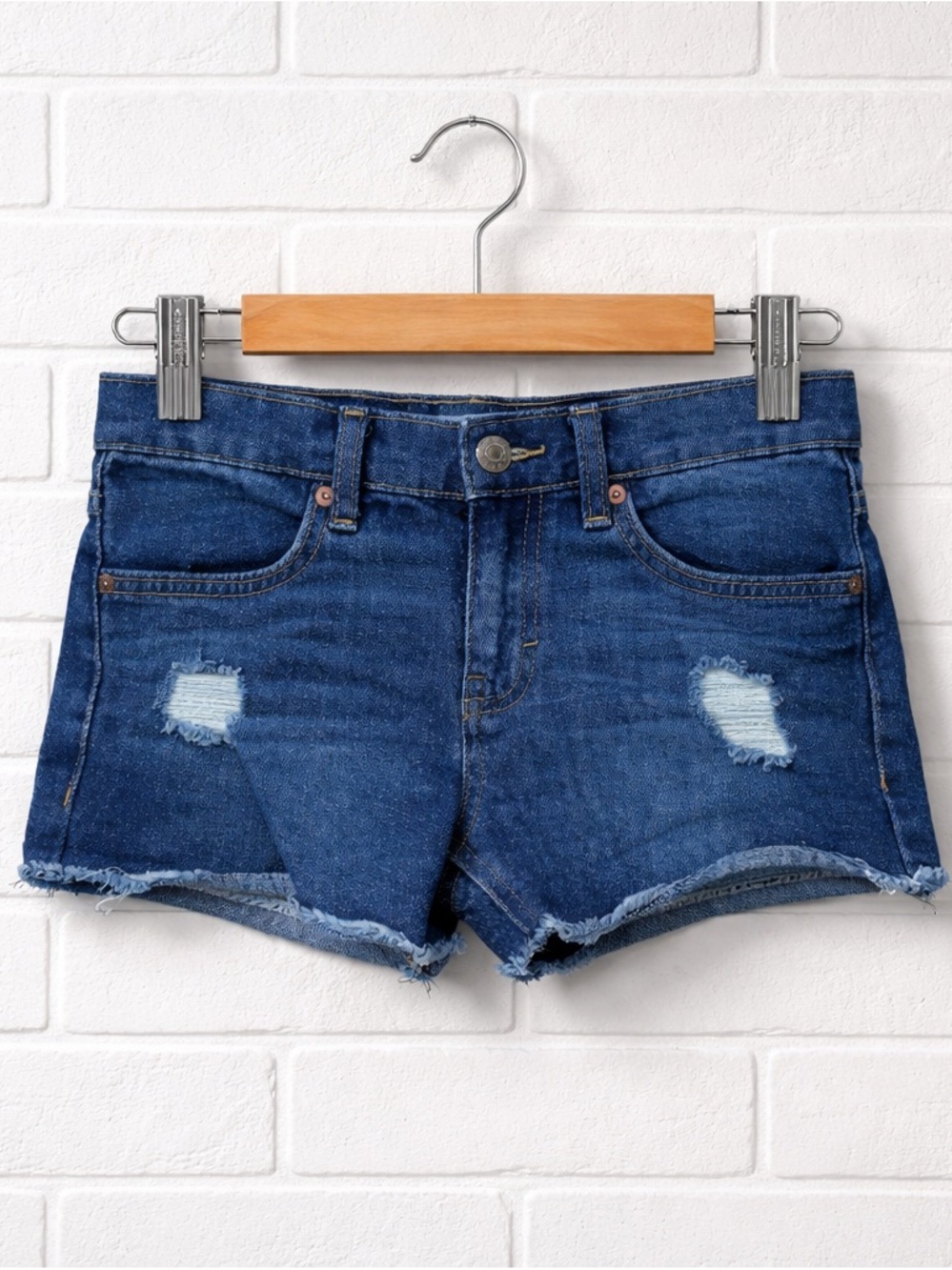 Levi's Dark Blue Distressed Denim Shorts